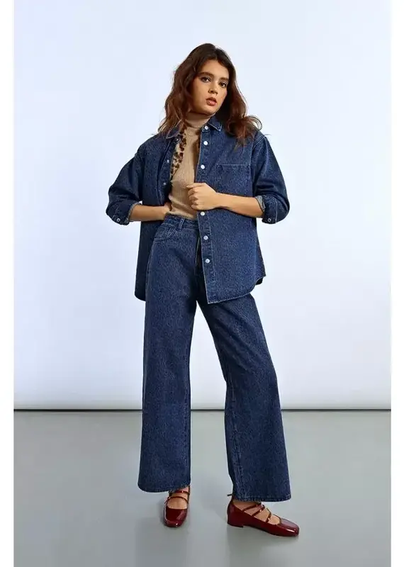 Denim leopard shacket