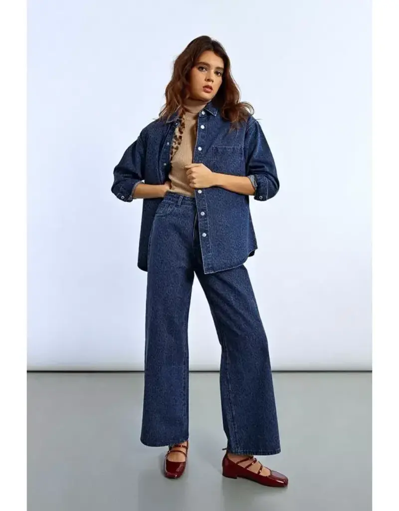 Denim leopard shacket