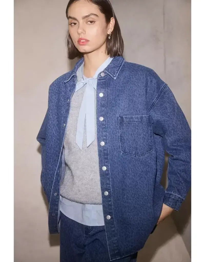 Denim leopard shacket