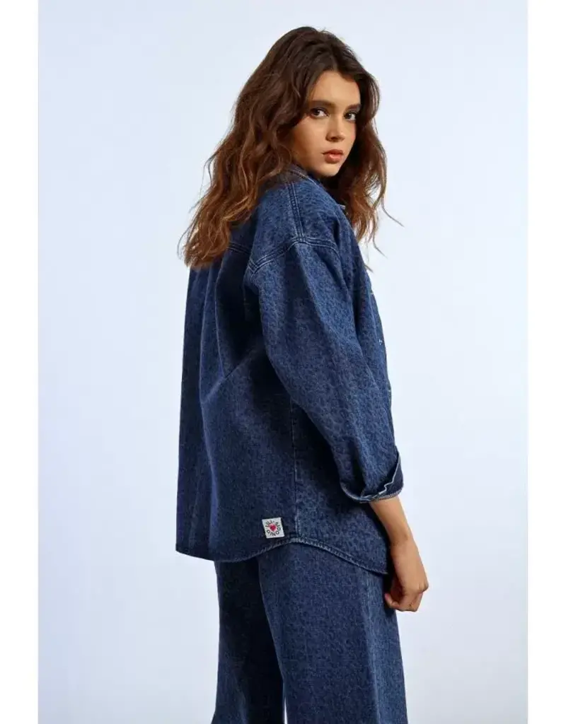 Denim leopard shacket