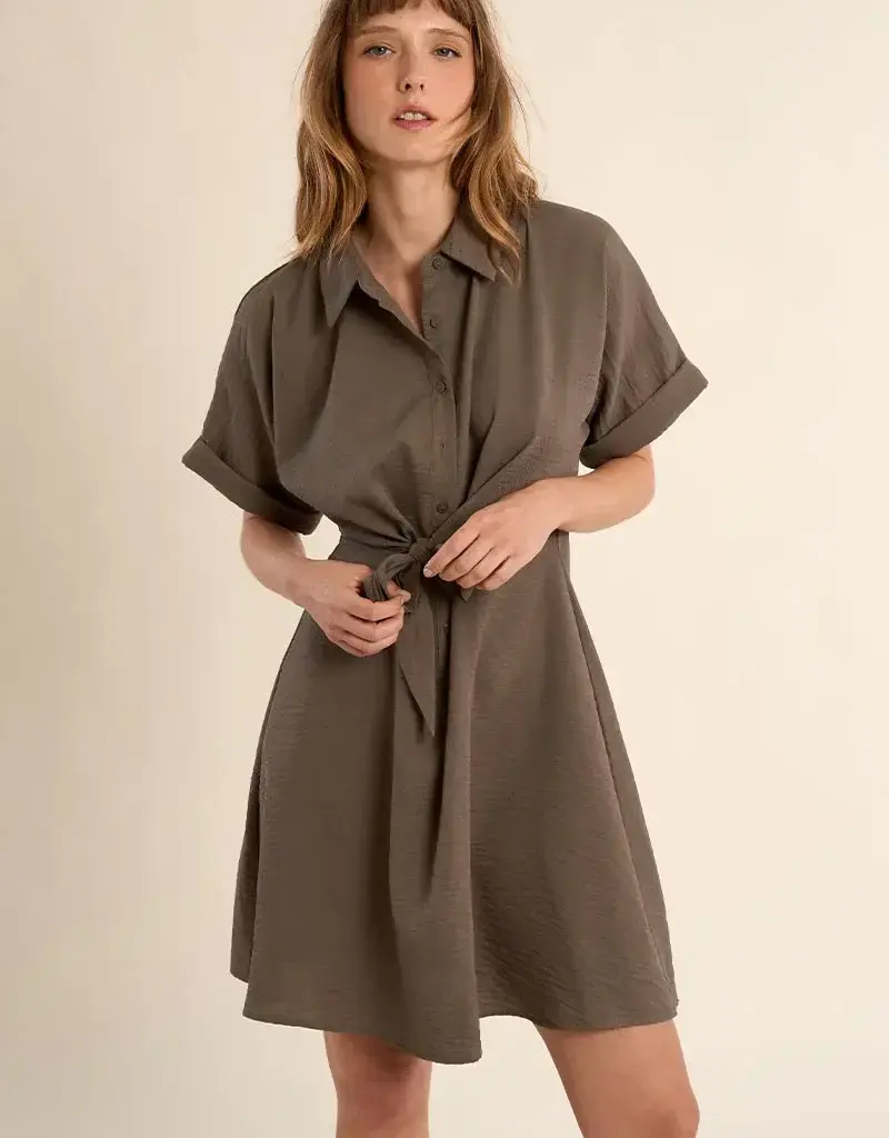 Tie front shirt dress