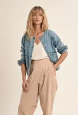 Collarless jean jacket