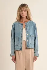 Collarless jean jacket