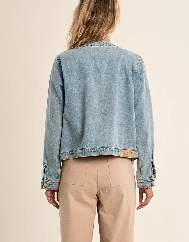 Collarless jean jacket