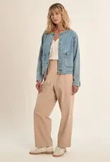 Collarless jean jacket