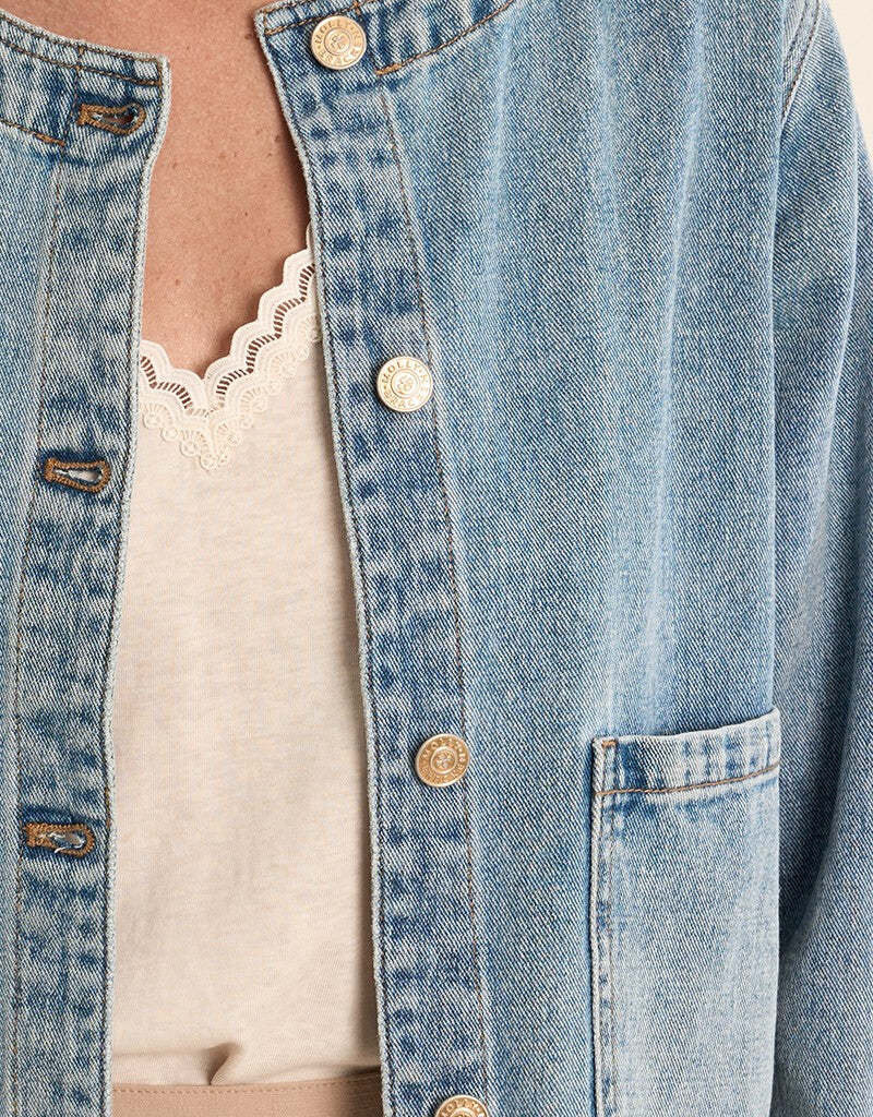 Collarless jean jacket