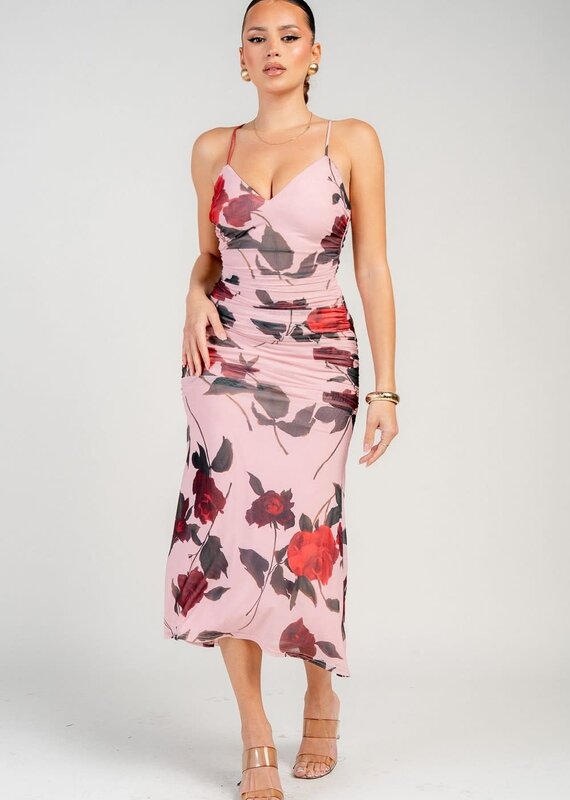 Floral dress w/mesh overlay