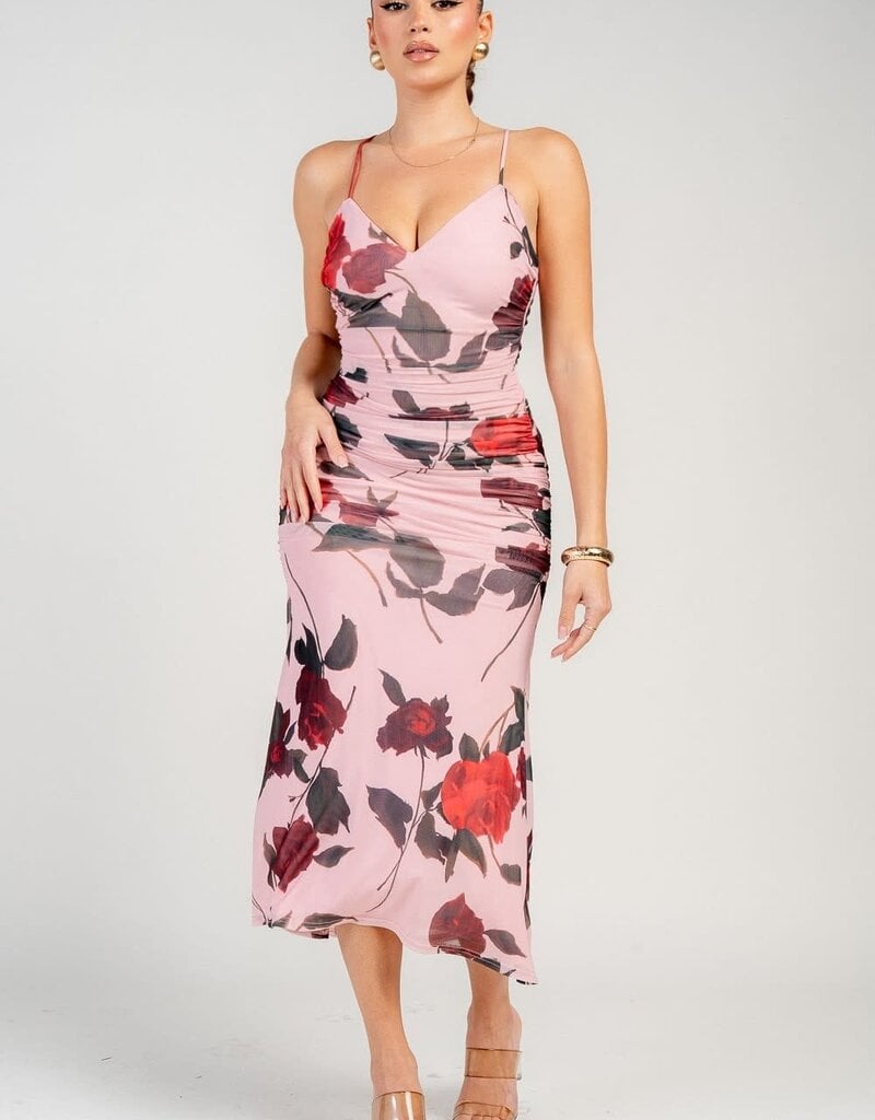 Floral dress w/mesh overlay