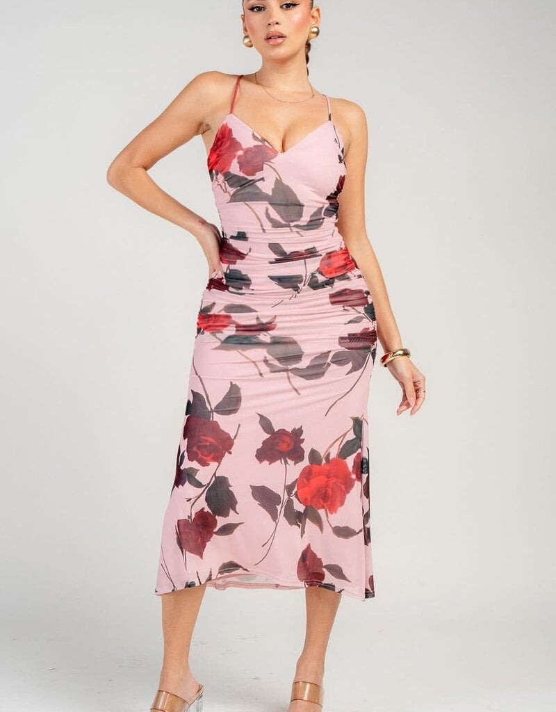 Floral dress w/mesh overlay