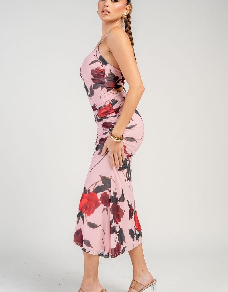 Floral dress w/mesh overlay
