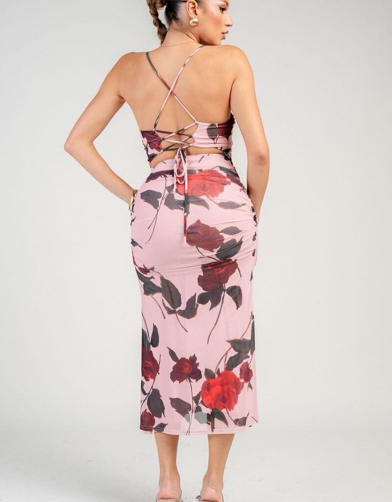 Floral dress w/mesh overlay