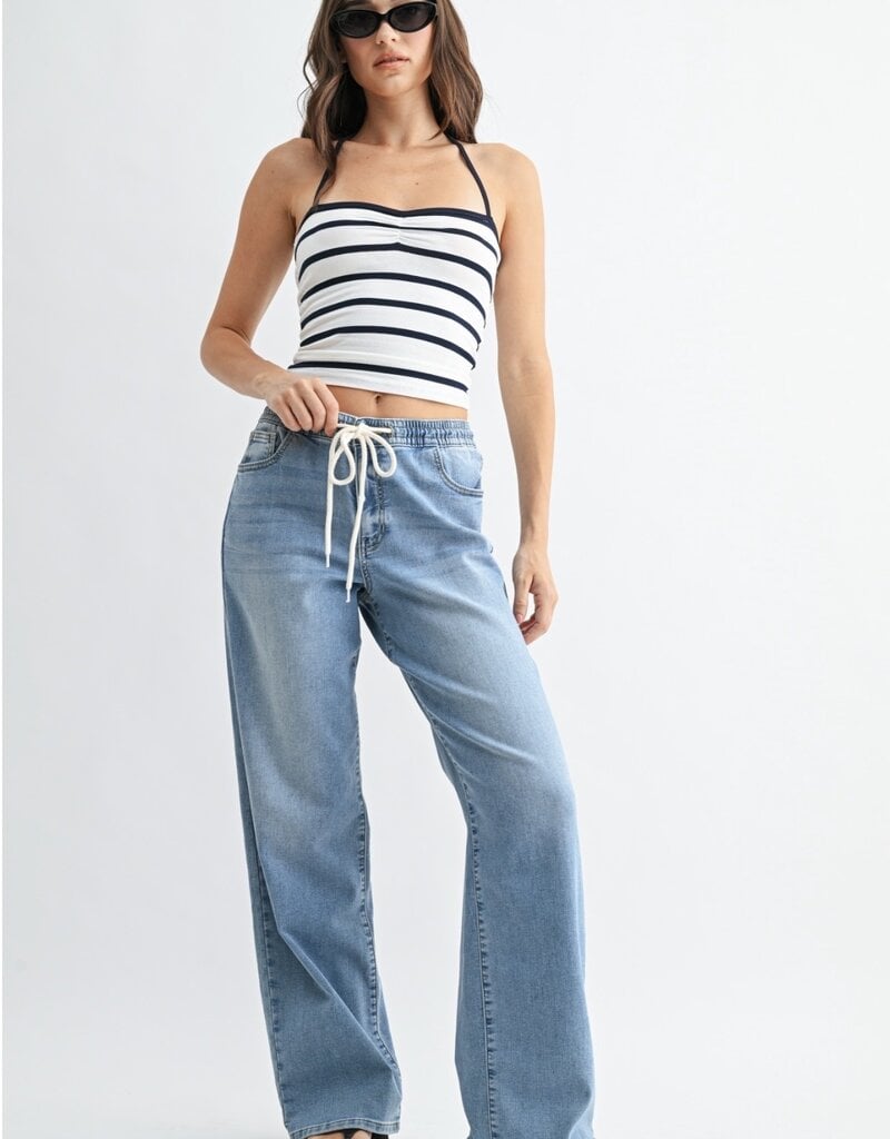 Longer length pull on drawstring