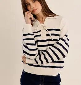 Stripe tie front sweater