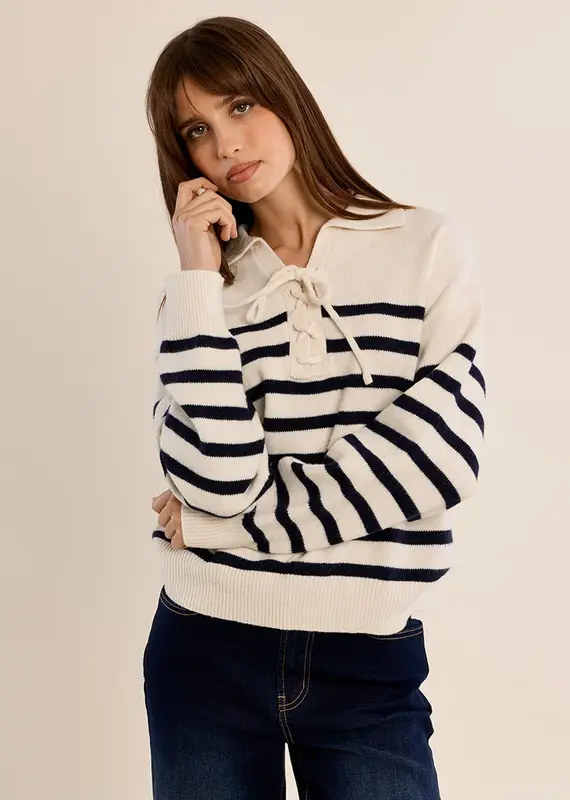 Stripe tie front sweater