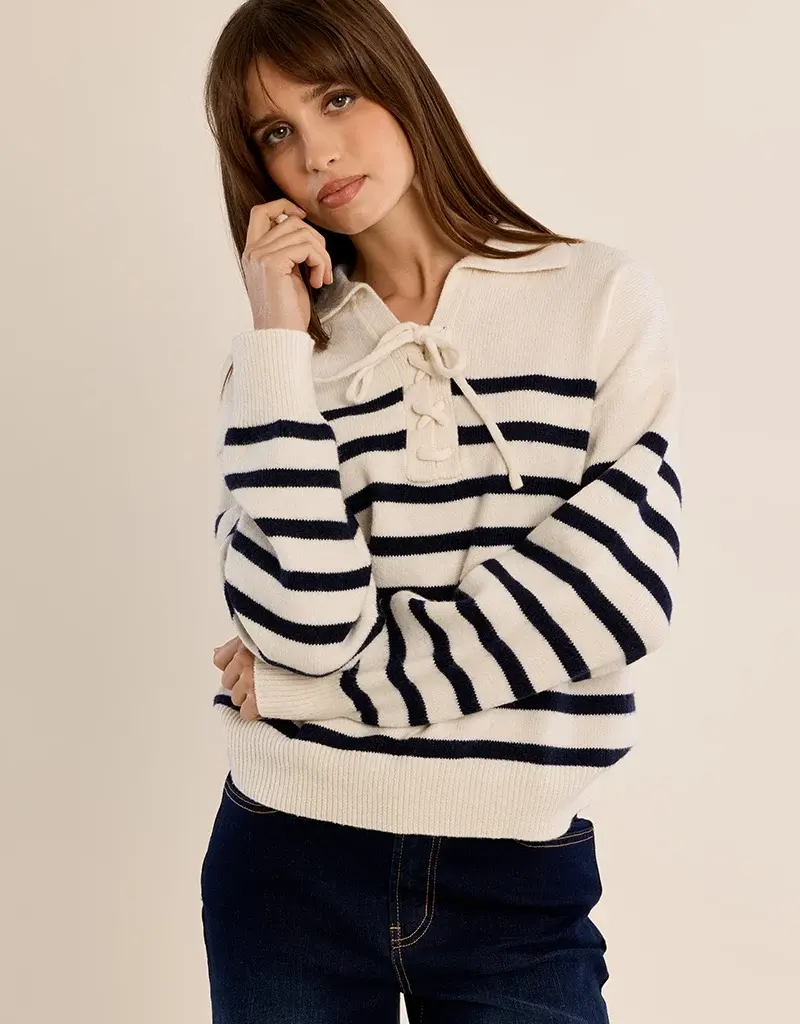Stripe tie front sweater