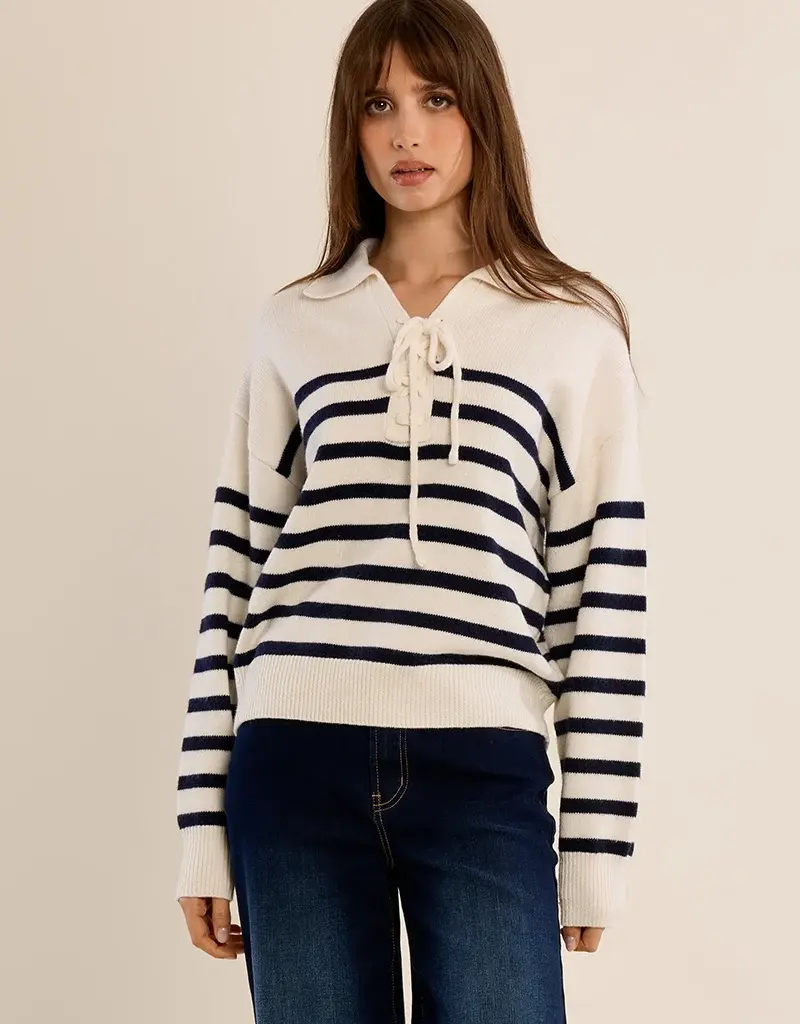 Stripe tie front sweater