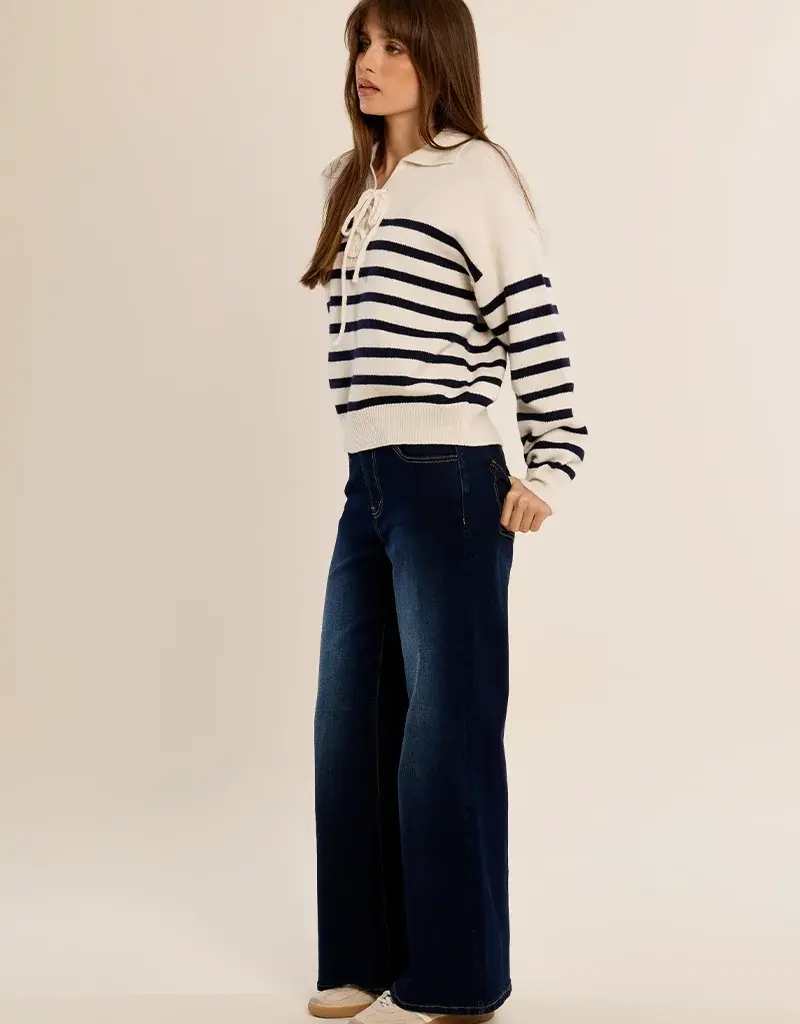 Stripe tie front sweater