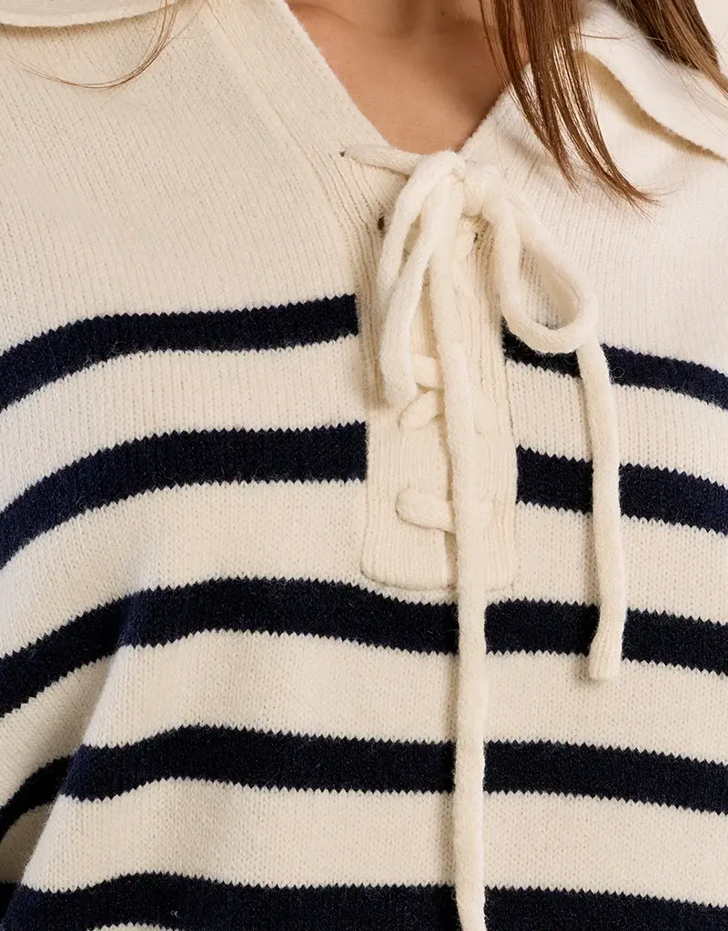 Stripe tie front sweater