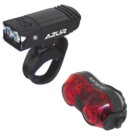 AZUR AZUR LIGHT SET 65/30 LIGHT SET 65 LUMEN HEAD LIGHT 30 LUMEN TAIL LIGHT USB RECHARGEABLE