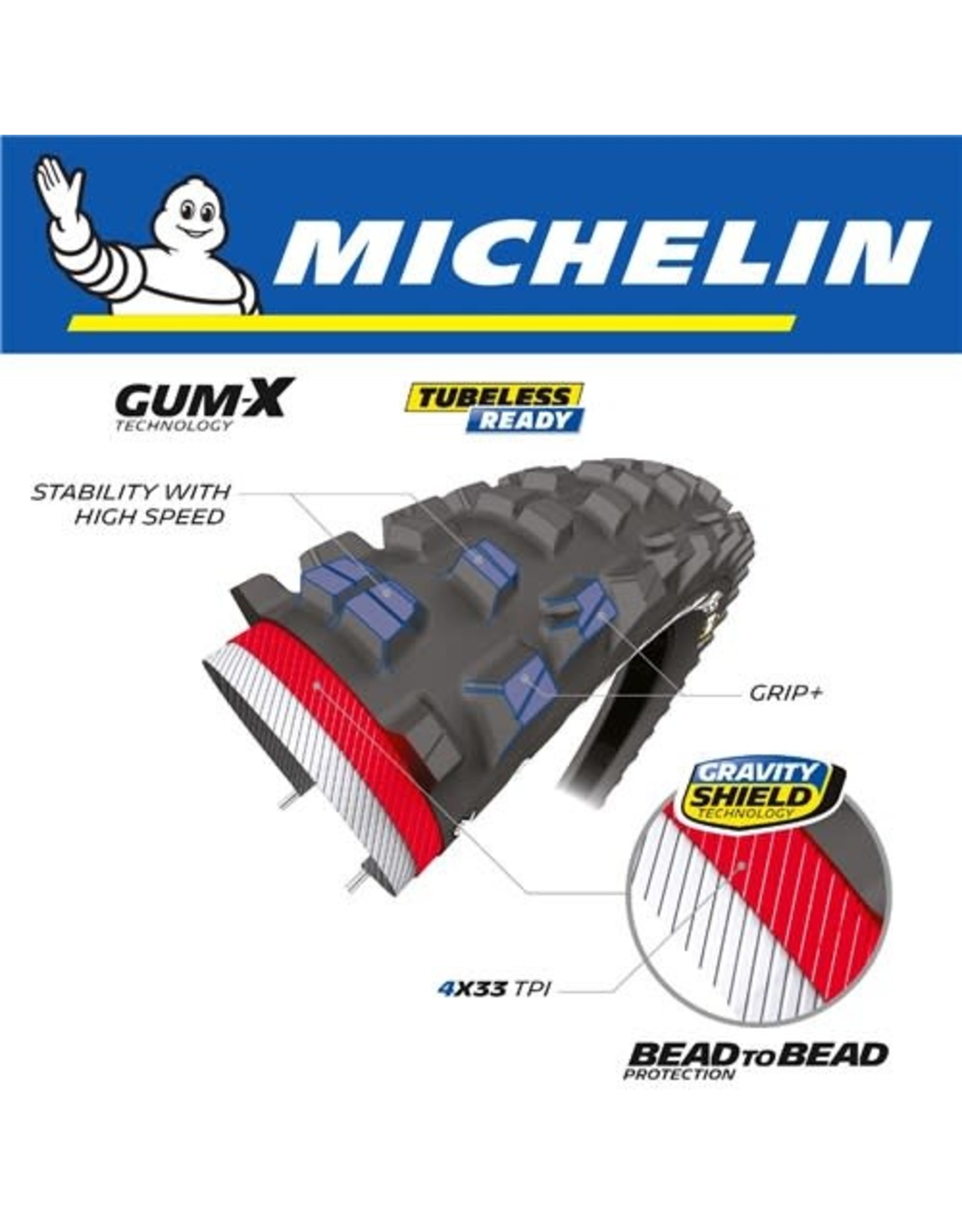 MICHELIN MICHELIN DH34 PARK PERFORMANCE LINE GUM-XDH 29x2.4" TR WIRE  TYRE