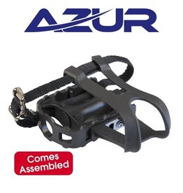 AZUR AZUR PEDALS GRIP+ MTB/ROAD ALLOY 9/16” BLACK WITH TOE CLIP & STRAPS