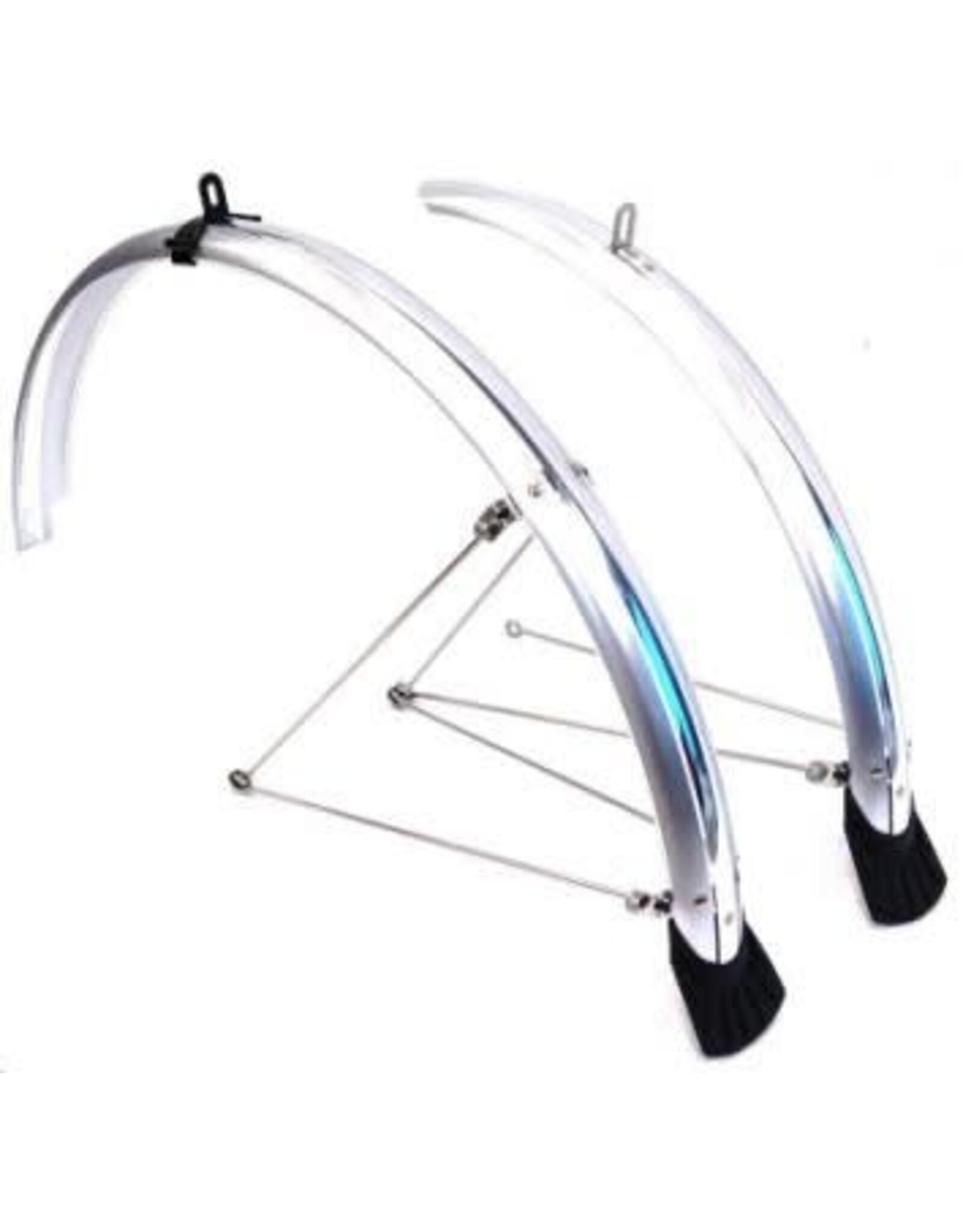 BIKELANE MUD GUARD SET 700c, FRONT & REAR INCLUDES STAYS METAL FITTINGS SILVER (44mm Wide)