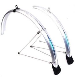 BIKELANE MUD GUARD SET 700c, FRONT & REAR INCLUDES STAYS METAL FITTINGS SILVER (44mm Wide)