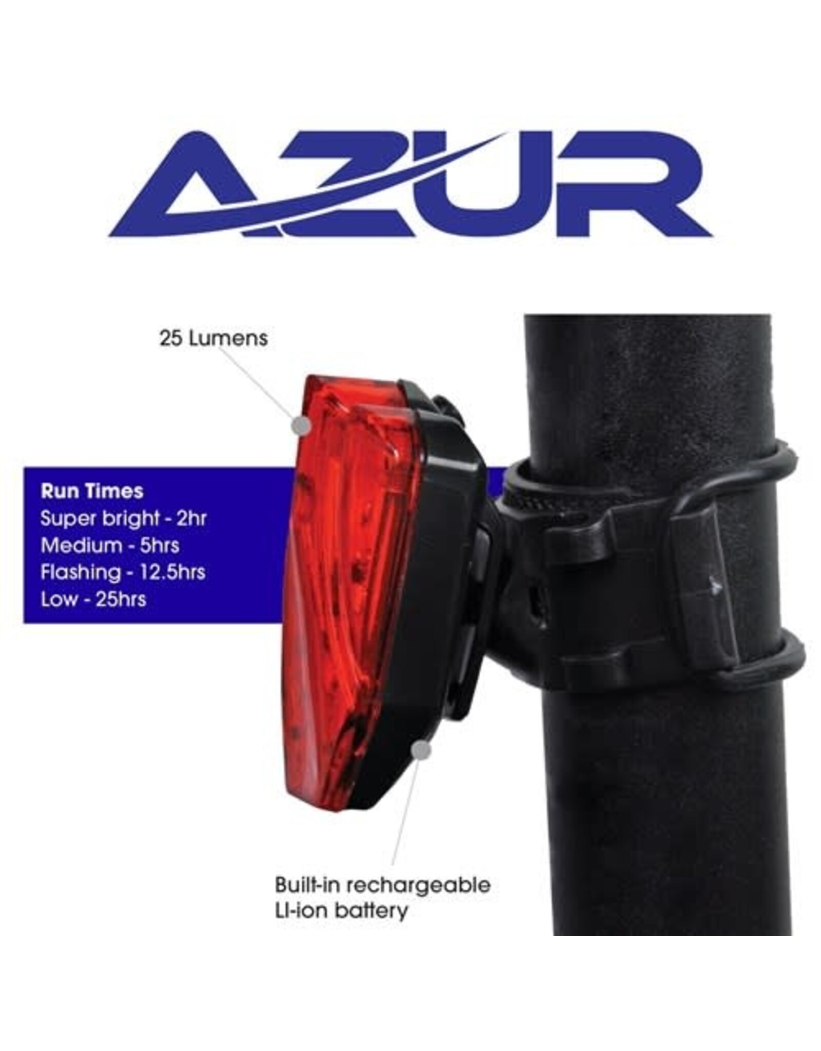 AZUR AZUR LIGHT SHIELD 25 LUMENS TAIL LIGHT USB RECHARGEABLE