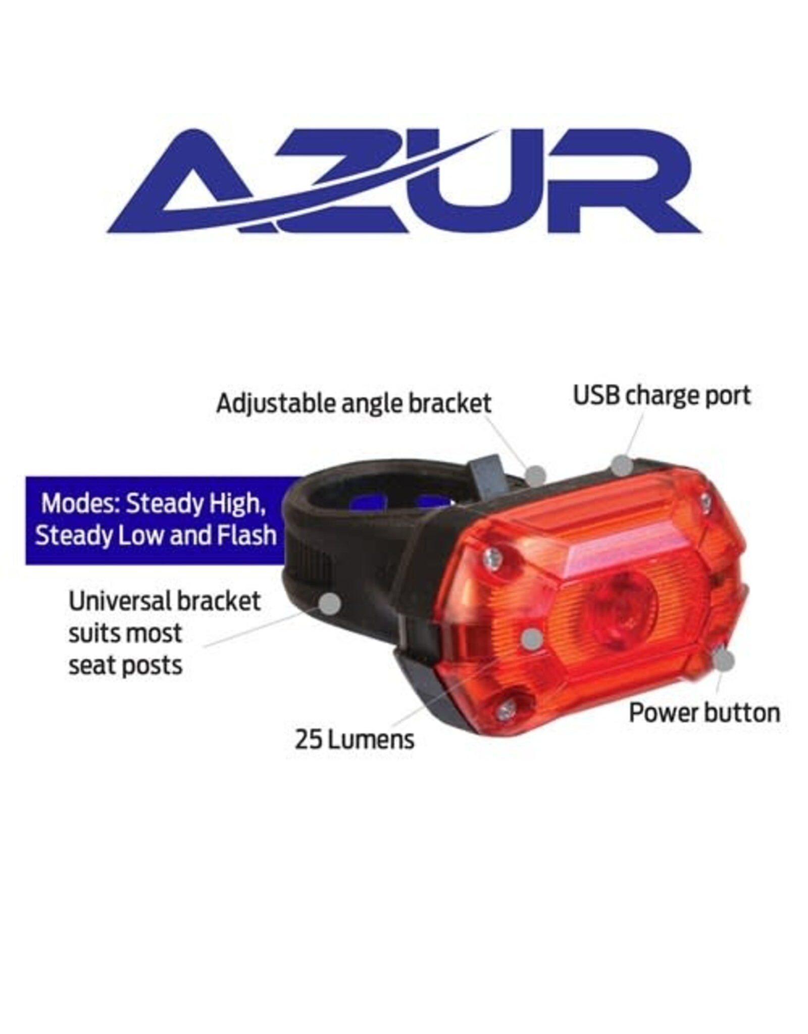 AZUR AZUR LIGHT STAR 25 LUMENS TAIL LIGHT USB RECHARGEABLE
