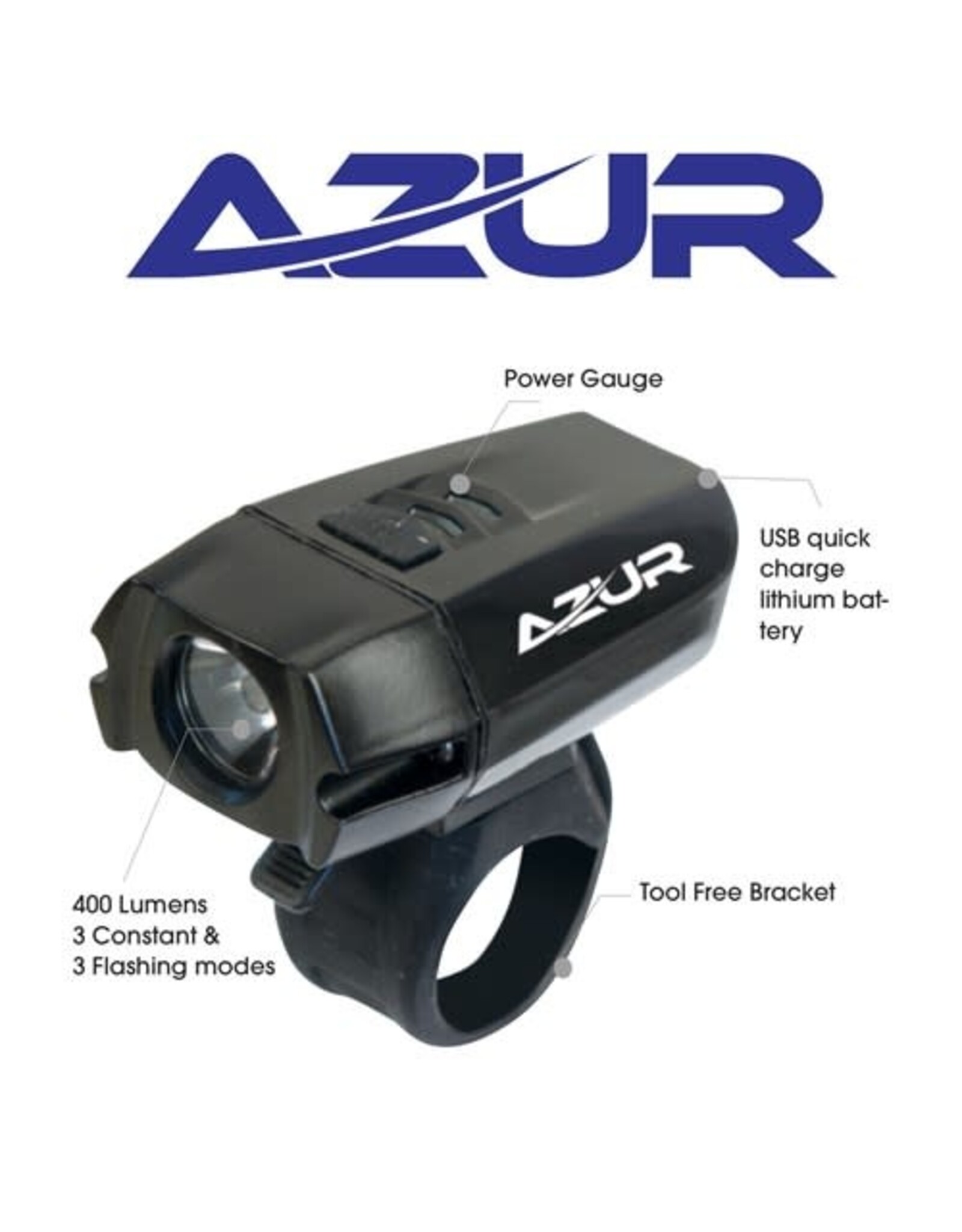 AZUR AZUR LIGHT CAMEO 400 LUMENS HEAD LIGHT USB RECHARGEABLE