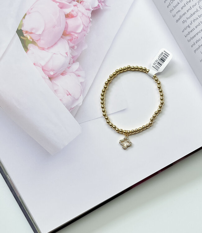 Gold Bead Bracelet w/Clover Charm