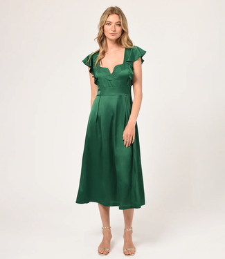 Adelyn Rae Emerald Green Flutter Sleeve Midi Dress