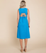 Blue Sleeveless Tied Backless Linen Midi Dress