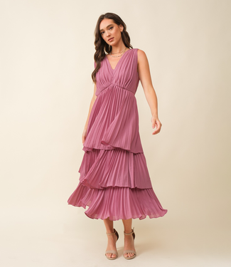 Just Me Orchid Tiered Pleated Dress