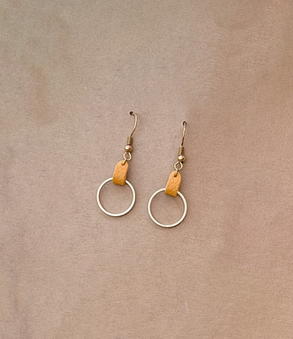 Whitebirch Handmade Goods Yellow Leather Brass Sm Circle Earring