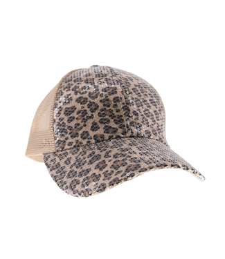 CC Beanie Sequin Leopard Ball Cap