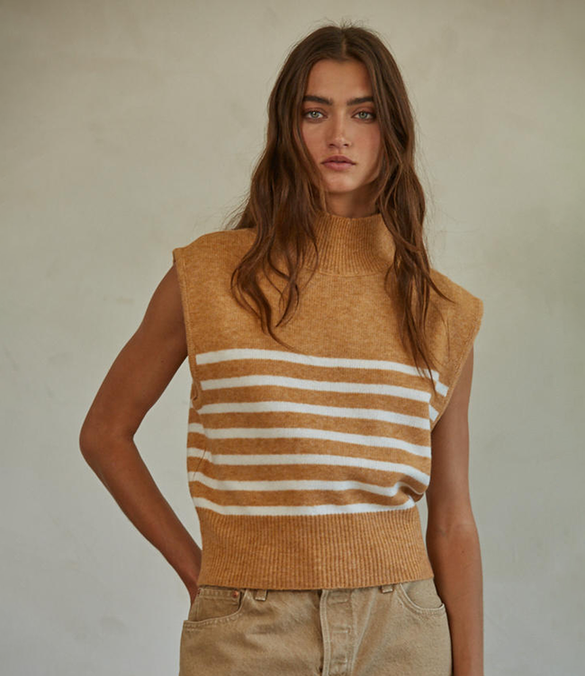 Camel Sleeveless Striped Sweater
