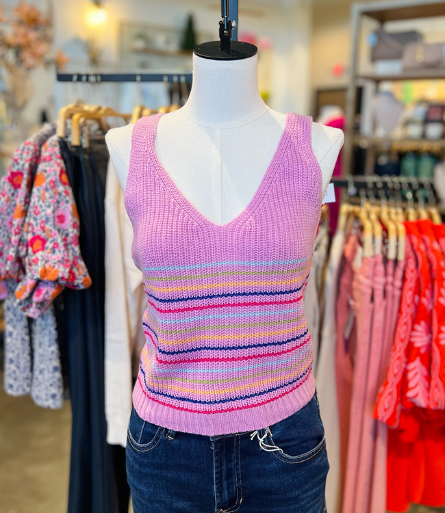 Pink Striped Knit Tank