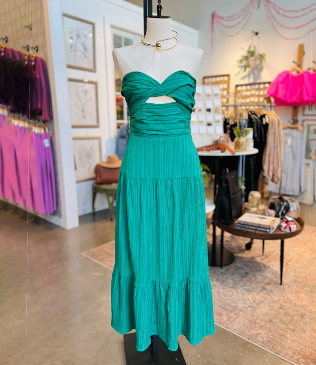 Green Strapless Midi Dress