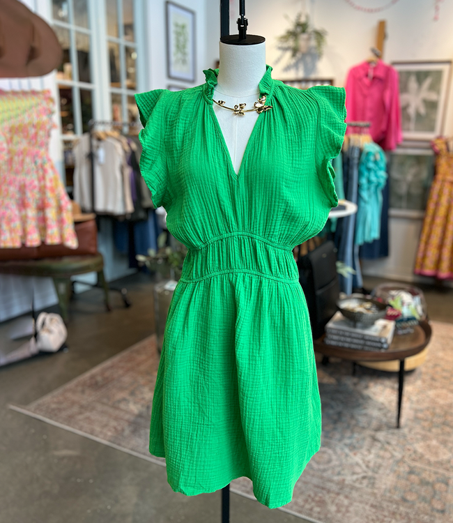 Green Flare Martha Ruffle Sleeve Dress