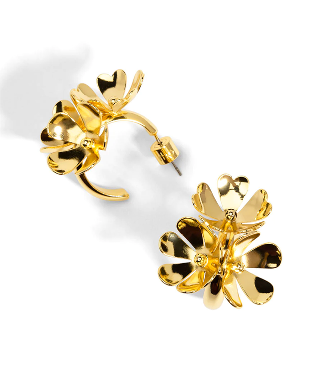 Gold Metal Flower Huggie Earring