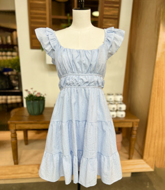 Allie Rose Blue Striped Baby Doll w/Ruffle Slv Mini Dress