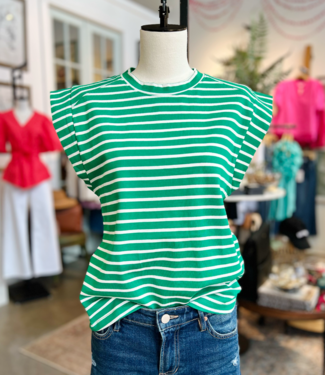 GREEN AND WHITE STRIPE T-SHIRT