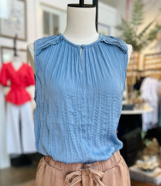 Current Air Dusty Blue Key Hole Rope Neck Top