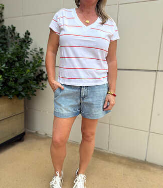 Z Supply Red Striped V-Neck Tee