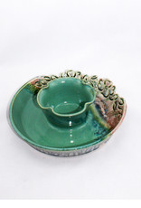 Earth Tones Pottery Chip & Dip Carved Edge - Green