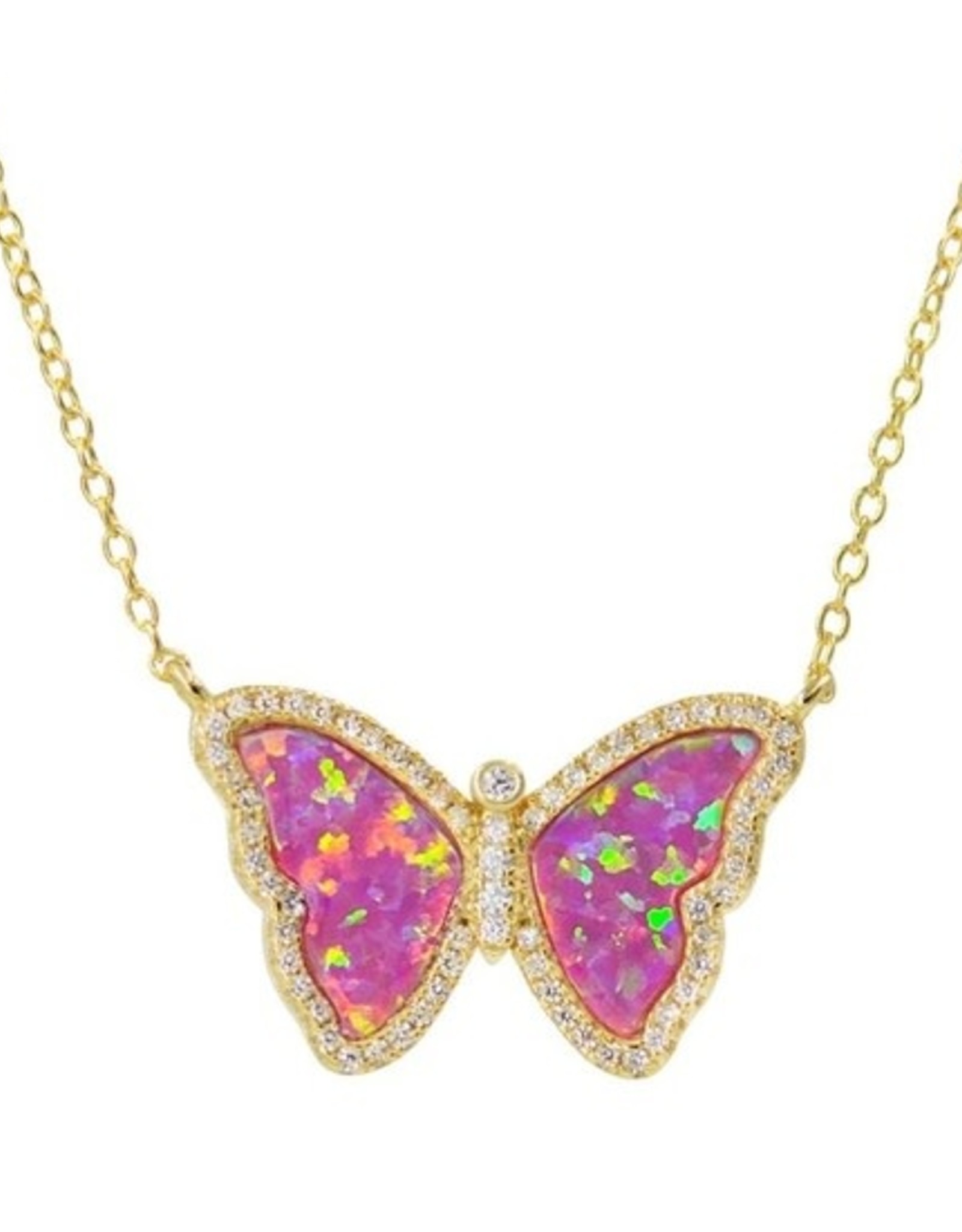 Kamaria Opal Butterfly Necklace with Crystals - Pink Opal, Gold