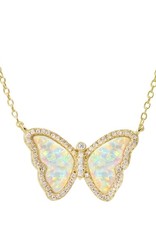 Kamaria Opal Butterfly Necklace with Crystals - White Opal, Gold