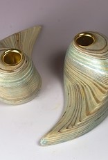 Plywood Sculpture Candle Holders - Pair, Blue