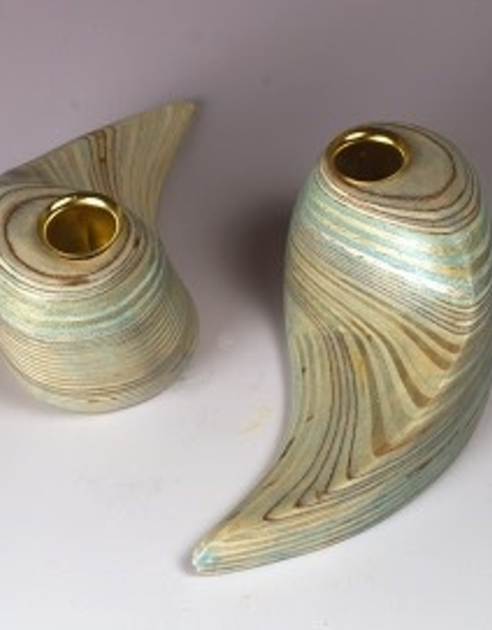 Plywood Sculpture Candle Holders - Pair, Blue